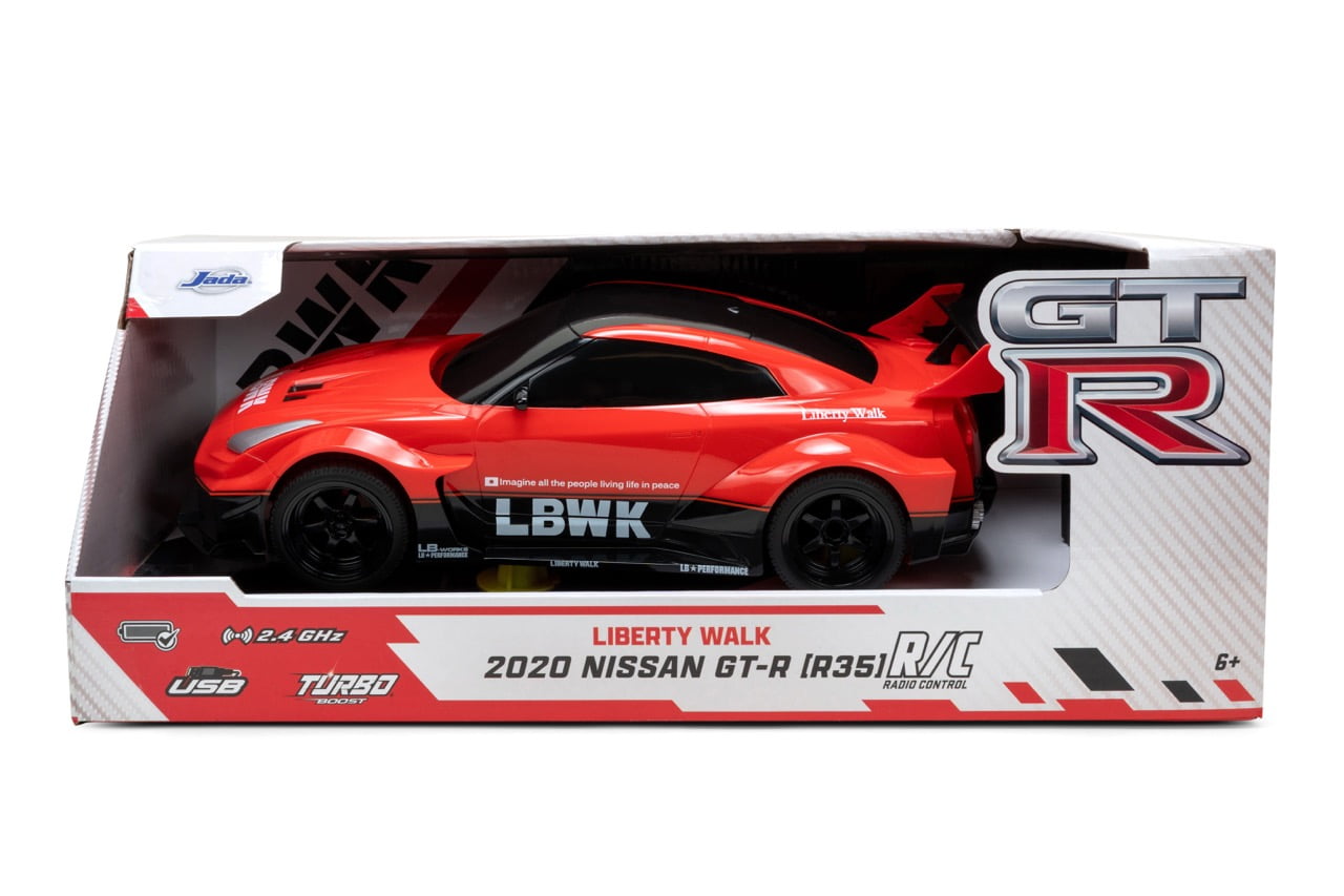 Jada 2020 Nissan GT-R R35 Liberty Walk – 1:16 RC – USB Rechargeable with Turbo Boost, Radio Control Cars (Red)