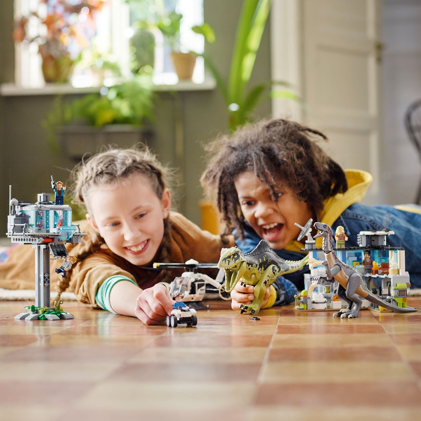 LEGO Jurassic World Giganotosaurus & Therizinosaurus Attack 76949 with 2 Dinosaur Toy Figures, ATV Car, Helicopter & Garage, Gifts for Kids, Boys and Girls