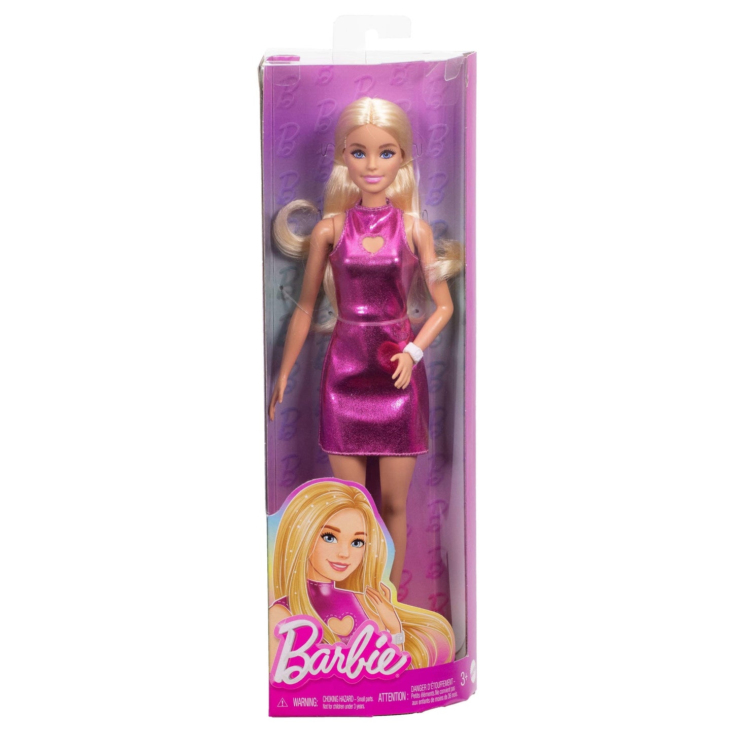 Barbie Fashionistas Doll #230 in Metallic Pink Minidress with Heart Cut-Out, Blond Hair