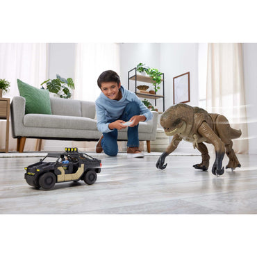 Jurassic World Rebirth Track N Chomp Distortus Rex & Vehicle, Remote Control, Lights & Growl & Chomp