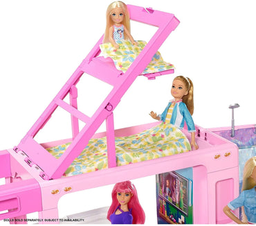 Barbie Camper Playset, 3-in-1 DreamCamper with Pool & 50 Accessories, Transforms into Doll-Sized Truck, Boat & House (Exclusive)