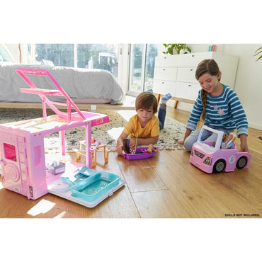 Barbie 3-in-1 DreamCamper Playset (Truck, Boat and House) with Pool and 50 Accessories