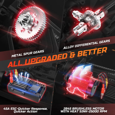 DEERC 200E 1:10 Large 3S Brushless Motor High Speed RC Cars for Adults, 4X4 Fast RC Trucks W/Extra Shell LED Headlight, 60KM/H, All Terrain Remote Control Car, Offroad Monster Truck for Boys,2 Battery