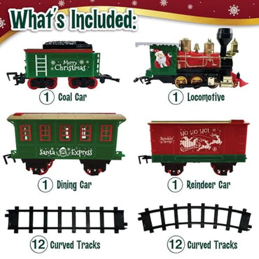 Christmas Train Set for Under The Tree with Lights, Music, Sounds, and Steam – Electric Train with On/Off Button, Smoke, Tracks – Perfect Holiday or Birthday Gift for Boys, Toddlers Ages 3+ Year Olds