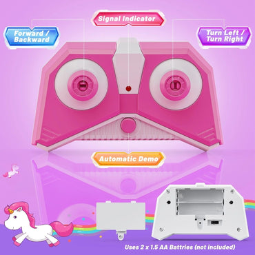 HopeRock Unicorn Toys for Girls Ages 3-6 Years, Remote Control Stunt Car with LED Lights, 2.4GHz RC Car for 3-6 Year Old Girls, Christmas Birthday Gift for Toddlers 3-6.