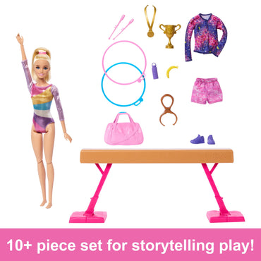 Barbie Gymnastics Playset with Blonde Fashion Doll, Balance Beam and Accessories, 3 Years & up