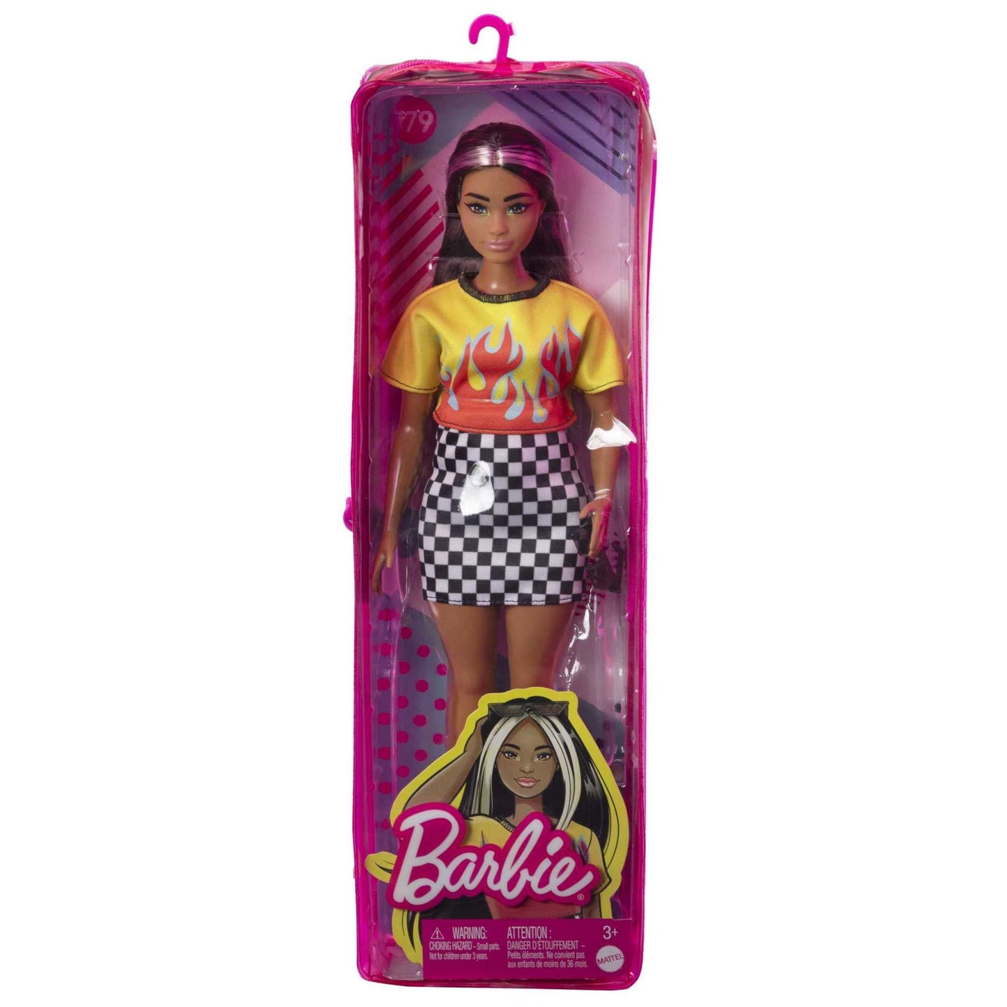 Barbie Fashionistas Doll #179, Curvy with Long Highlighted Hair in Crop Top & Checkered Skirt