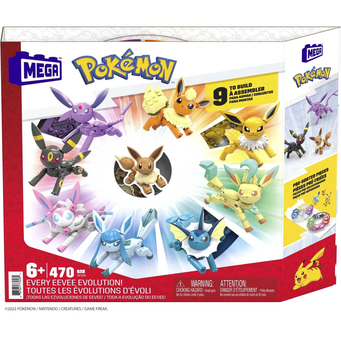 MEGA Pokemon Action Figure Building Toys for Kids, Every Eevee Evolution with 470 Pieces, 9 Poseable Characters, Gift Idea