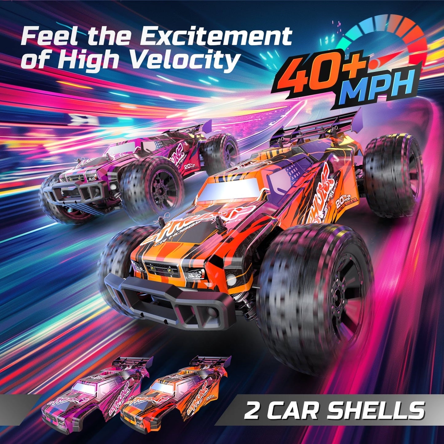 DEERC 200E 1:10 Large 3S Brushless Motor High Speed RC Cars for Adults, 4X4 Fast RC Trucks W/Extra Shell LED Headlight, 60KM/H, All Terrain Remote Control Car, Offroad Monster Truck for Boys,2 Battery