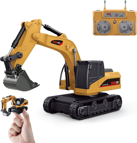 BRRRRT 1/64 Mini Remote Control Excavator, 2.4Ghz Remote Control Construction Vehicles with Metal Shovel, RC Excavator Birthday Gifts for Boys and Girls Age 3+