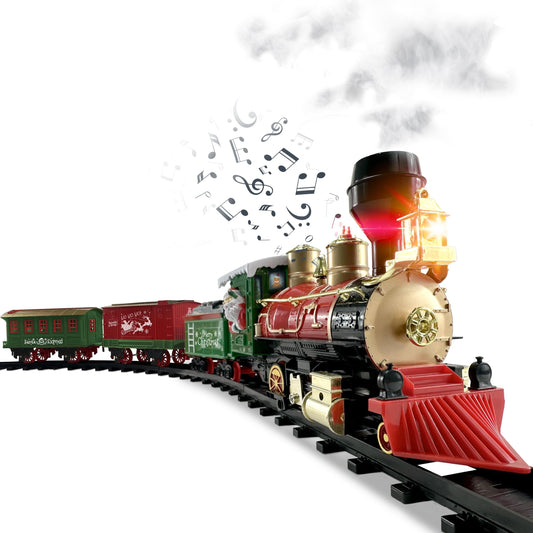 Christmas Train Set for Under The Tree with Lights, Music, Sounds, and Steam – Electric Train with On/Off Button, Smoke, Tracks – Perfect Holiday or Birthday Gift for Boys, Toddlers Ages 3+ Year Olds