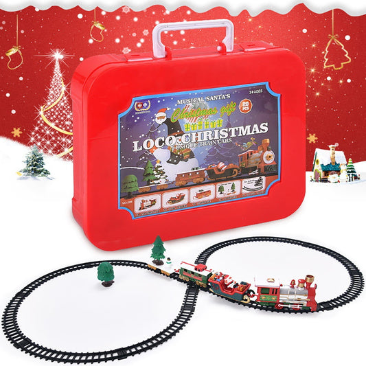 Christmas Train Set with Lights and Sounds,Holiday Train Around Christmas Tree with 260CM of Large Tracks Portable Box Packaging