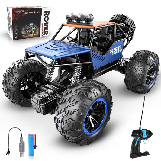 Hot Bee Blue Remote Control Cars 1:18, All Terrain Metal Shell 4X4 Off-Road Vehicle Monster Truck, High Speed 2.4 GHz RC Car, Christmas Birthday Gift Outdoor Toys for Kids 6+ & Adults