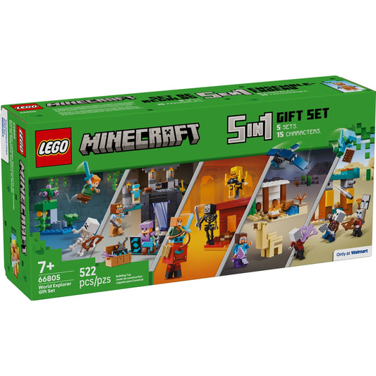 LEGO Minecraft Gift Set - 5 epic sets with 15 characters in 1 Box: Steve’s Desert Expedition, The Armory, The Nether Lava Battle, The Illager Desert Patrol, and The Lush Cave Fight - 66805