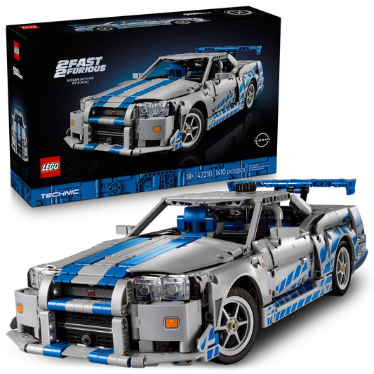 LEGO Technic 2 Fast 2 Furious Nissan Skyline GT-R (R34) Car - DIY Kit & Building Set for Adults - Collectible Model Street Racer with Drift Function - Gift for Car Enthusiasts and Movie Fans - 42210