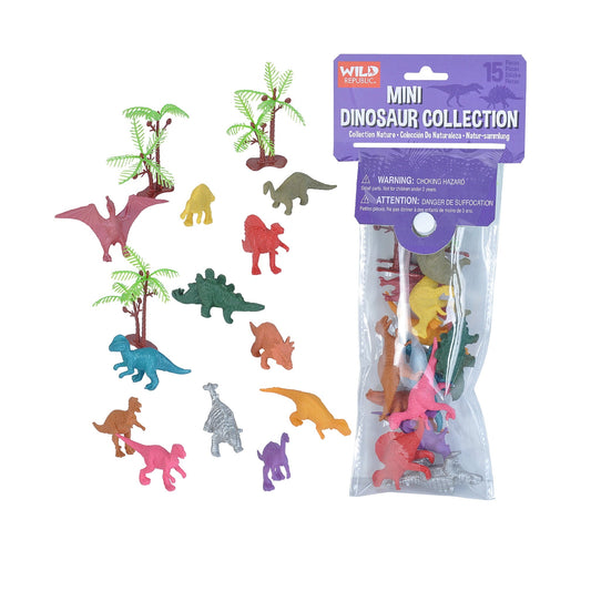 Wild Republic Polybag Mini Dinosaur Figurines, 15 Pieces