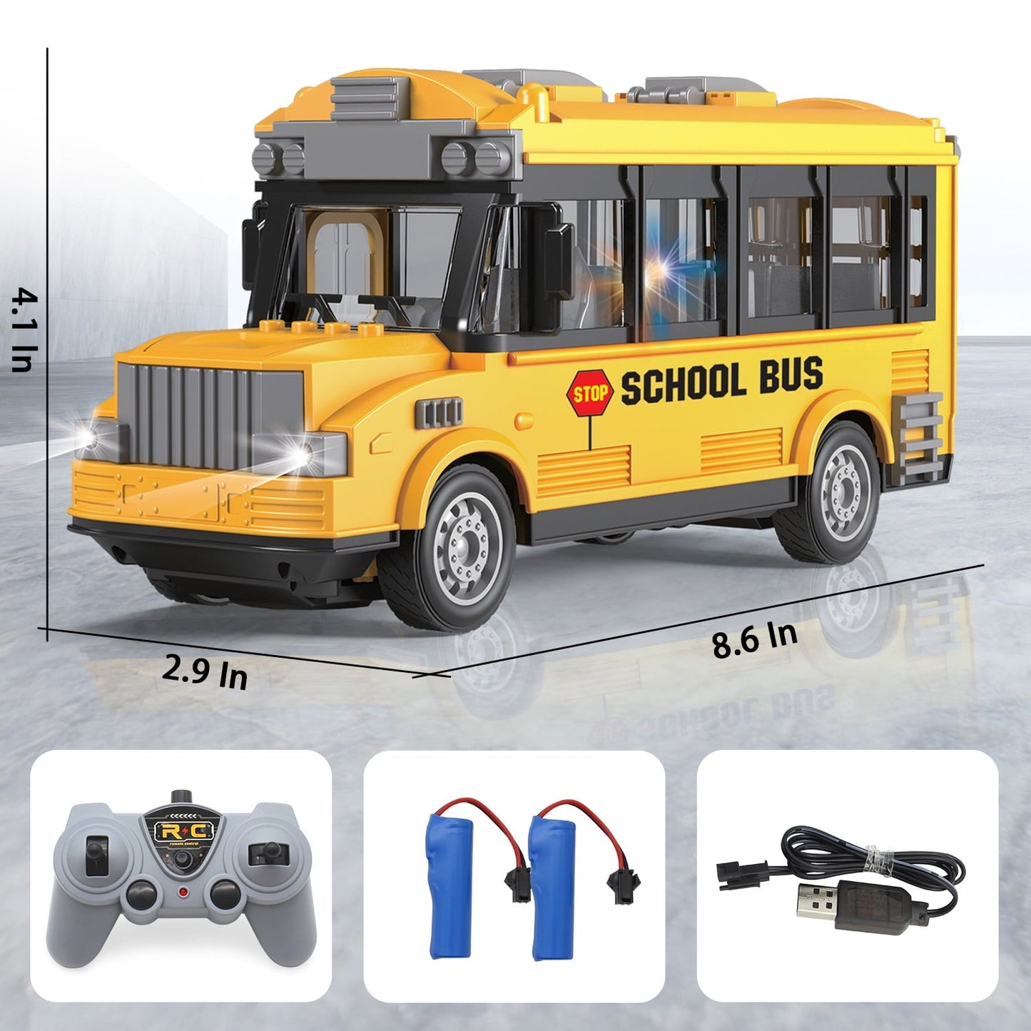 RC School Bus Toy, 1/30 Remote Control Car Vehicles, 4 Channel City Classic Bus Toy Electronic Vehicles Opening Door for Toddlers with Lights, Gifts for Kids Boys Girls Age 3-12