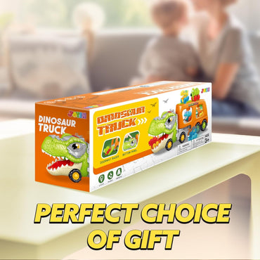 Joyfy Dinosaur Truck Toys with Music & Lights for Kids 2-4, Carrier Truck Toys with 6 Rubber Car Vehicles, Christmas Birthday Gifts for Toddler Boy 2 3 4 5 6