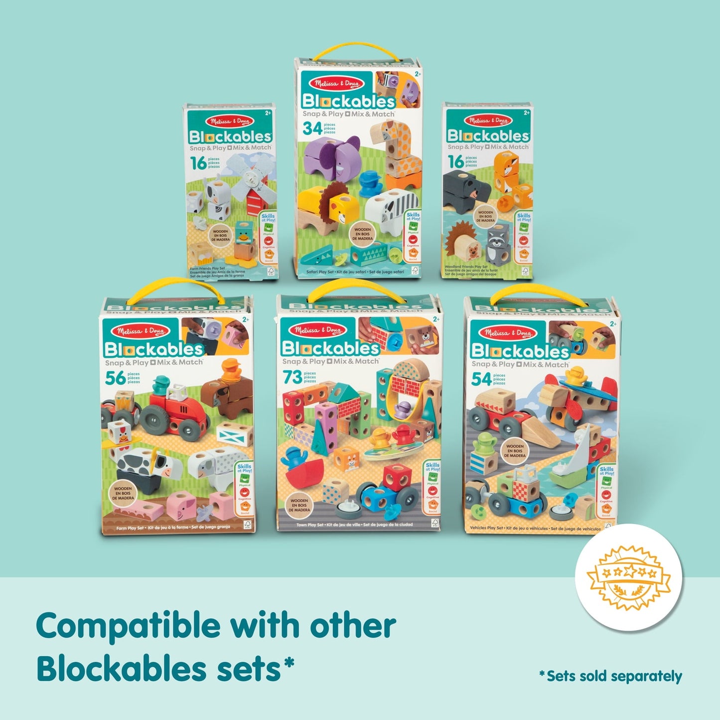 Melissa & Doug Blockables™ Farm Snap And Play, Mix And Match Connectable Wooden Building Blocks Play Set Toy for Preschool Boys And Girls (56 Pcs) - FSC Certified