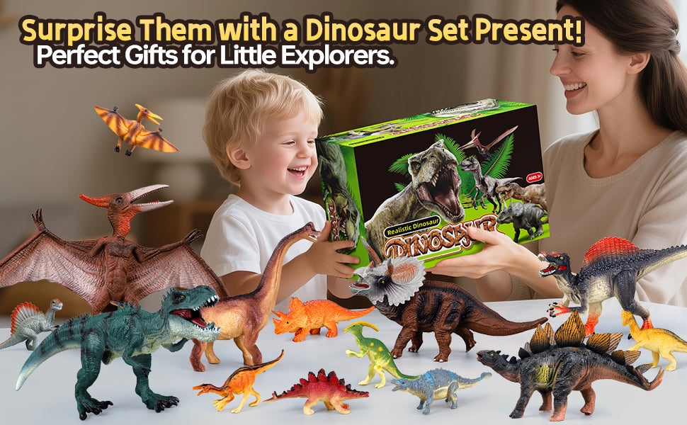 Drefirsa Realistic Dinosaur Action Figures Plastic Toy Set, 14 Pieces