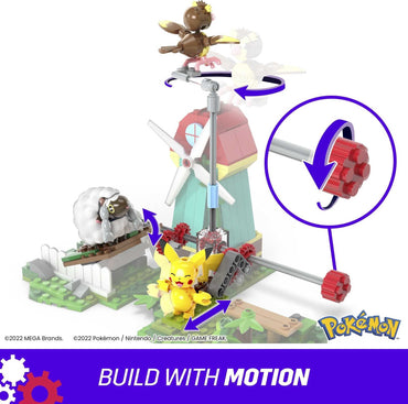 MEGA Pokemon Building Set, Countryside Windmill with 3 Poseable Action Figures (240 Pieces)