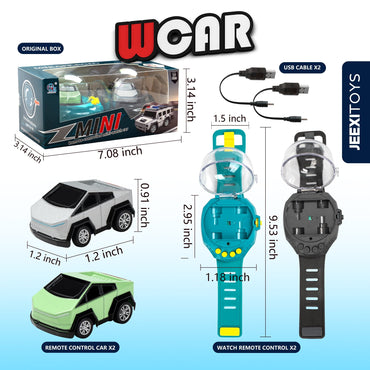 JEEXI Mini RC Car Watch Set for Kids – Wearable Remote Control Cars, LED Lights, Wrist-Mounted Controllers – Toy Cars for Boys & Girls, Fun Parent-Child Playtime - 2 Pack (Green & Gray)