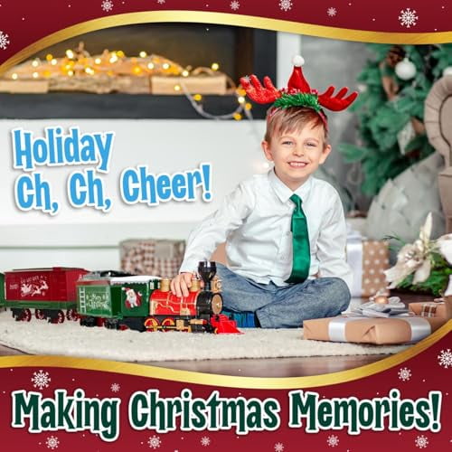 Christmas Train Set for Under The Tree with Lights, Music, Sounds, and Steam – Electric Train with On/Off Button, Smoke, Tracks – Perfect Holiday or Birthday Gift for Boys, Toddlers Ages 3+ Year Olds