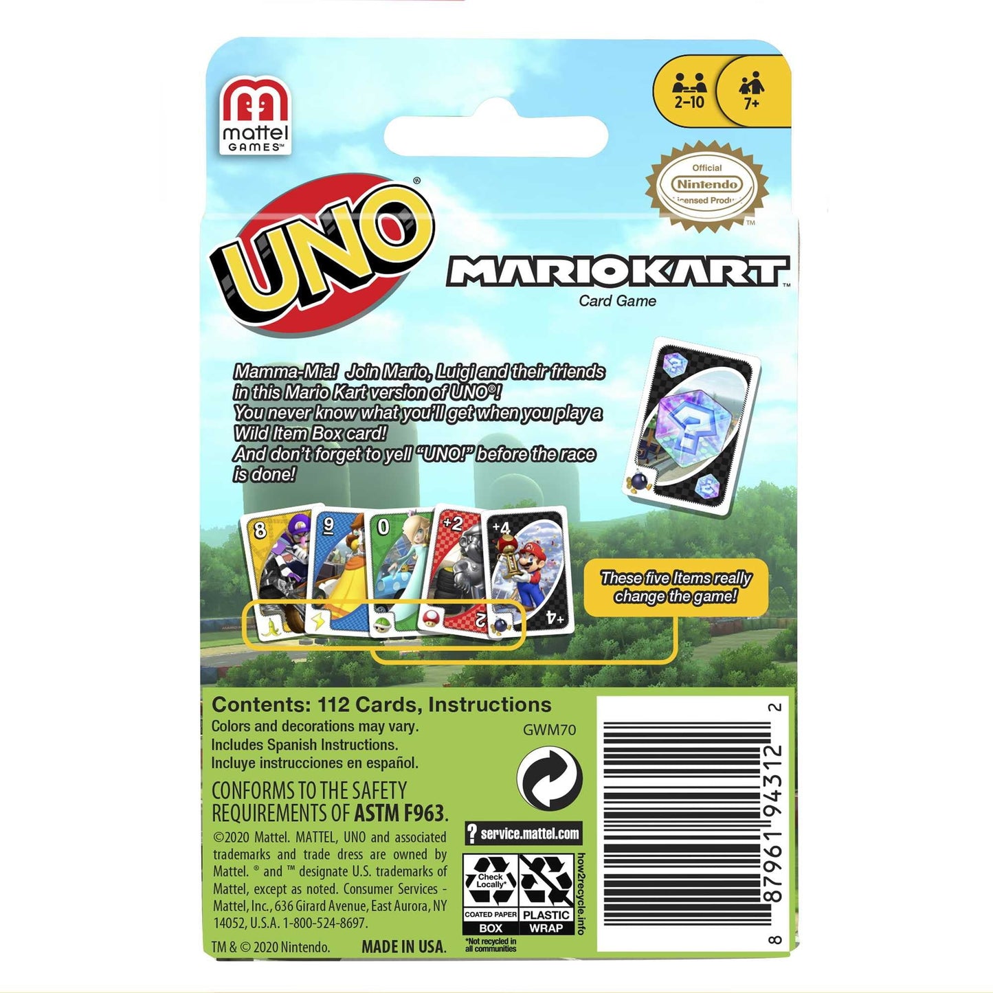 UNO Mario Kart Card Game for Kids, Adults and Game Night with Special Rule for 2-10 Players