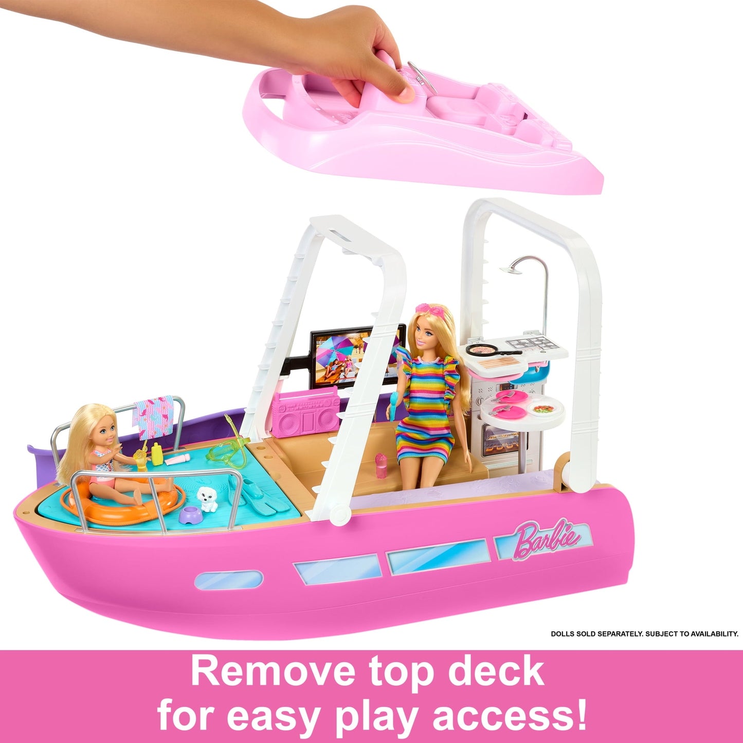 Barbie Dream Boat Playset with 20+ Accessories Including Dolphin, Pool and Slide, Multicolor