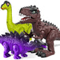 3 Pack Electric Walking Dinosaur Toys for Toddlers 3 4 5 Years with Roar Sounds and Lights Up, Realistic Robot T-Rex, Brachiosaurus, Stegosaurus Dinosaur Figures for Kids
