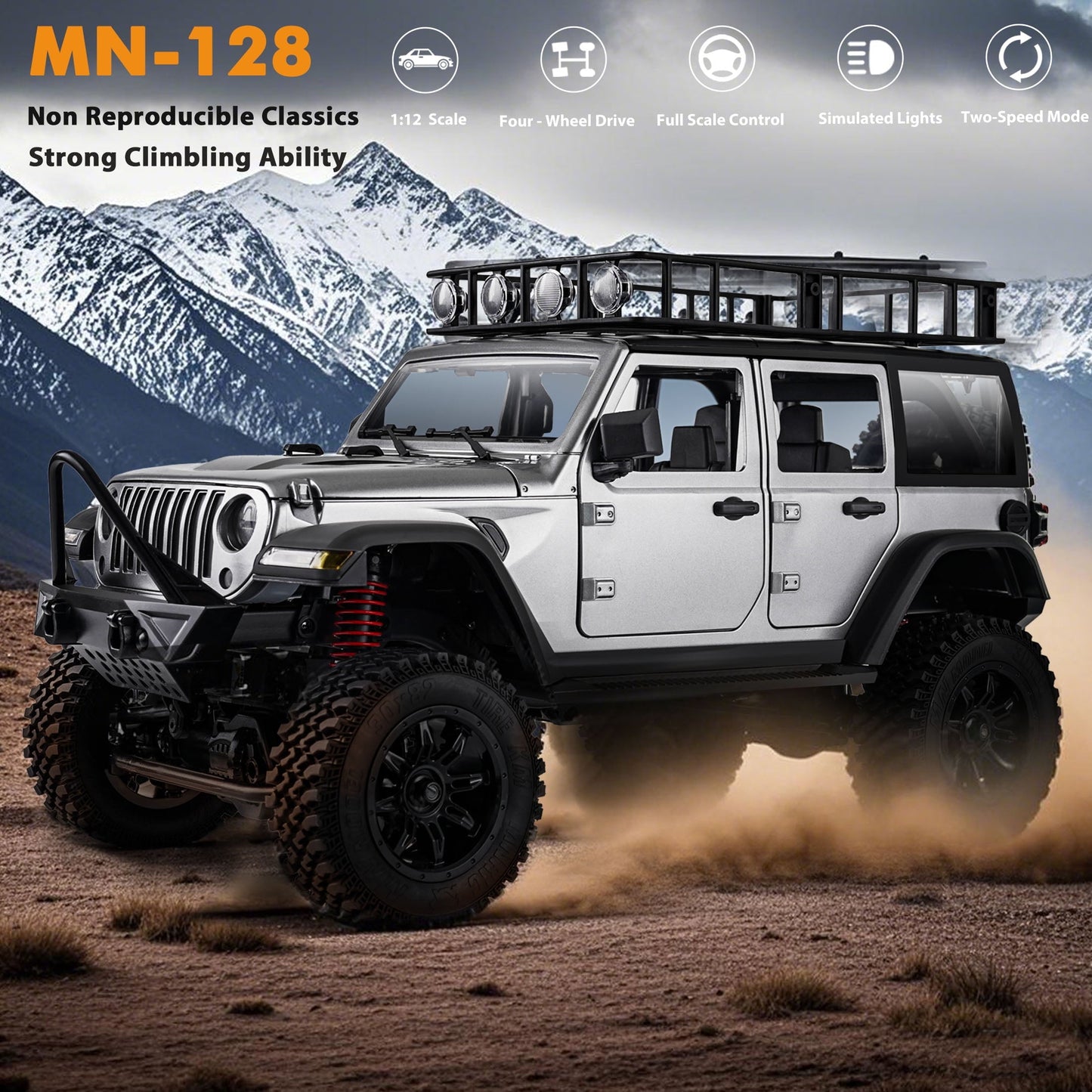 1/12 RC Crawler RTR, MN-128 Off-Road Truck, 4x4 RC Rock Crawler with 2.4G Remote Control RC Car Model for Adults Gifts (Gray)