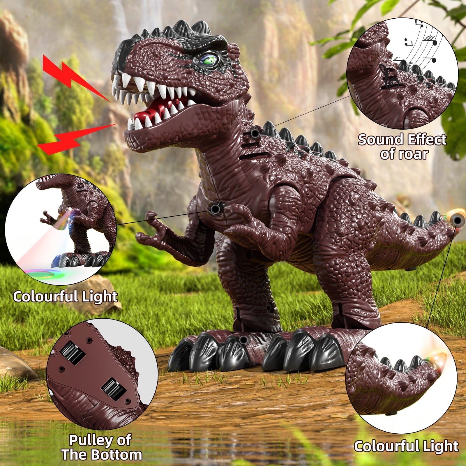 3 Pack Electric Walking Dinosaur Toys for Toddlers 3 4 5 Years with Roar Sounds and Lights Up, Realistic Robot T-Rex, Brachiosaurus, Stegosaurus Dinosaur Figures for Kids