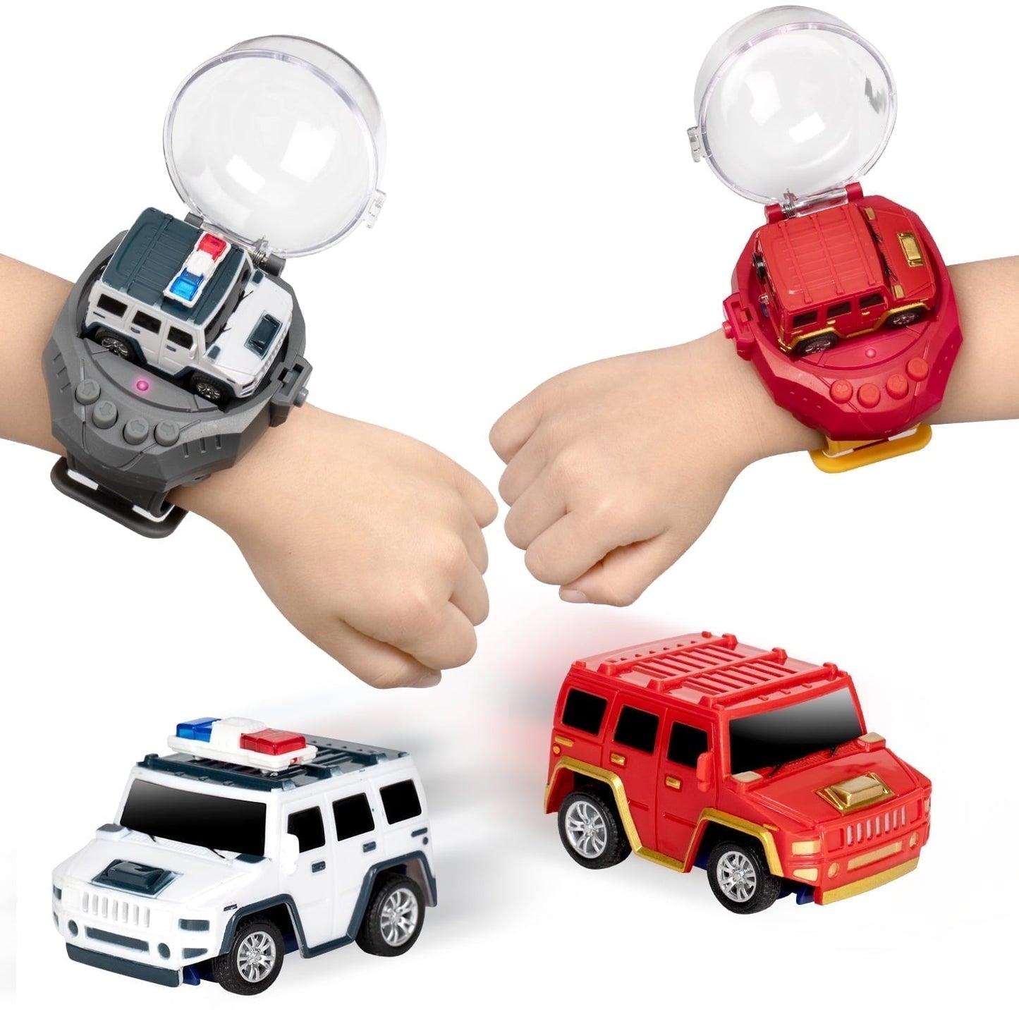 JEEXI Mini RC Car Watch Set for Kids – Wearable Remote Control Cars, LED Lights, Wrist-Mounted Controllers – Toy Cars for Boys & Girls, Fun Parent-Child Playtime - 2 Pack (Red & White)