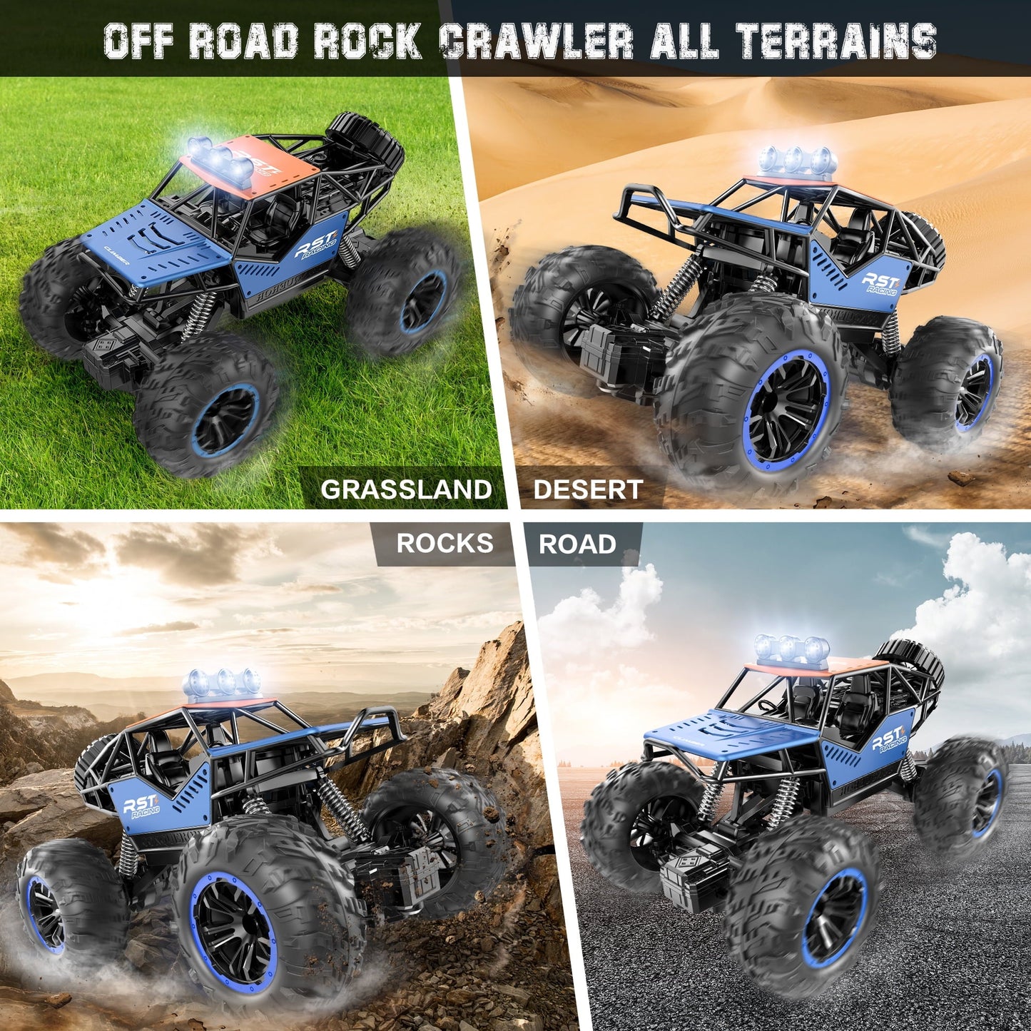 Hot Bee Blue Remote Control Cars 1:18, All Terrain Metal Shell 4X4 Off-Road Vehicle Monster Truck, High Speed 2.4 GHz RC Car, Christmas Birthday Gift Outdoor Toys for Kids 6+ & Adults