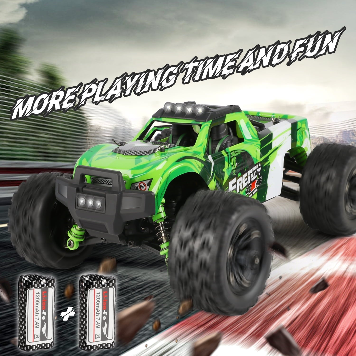 Beefunni RC Car 1:18 All Terrain, 40 MPH High Speed 4WD Off-Road RC Trucks, with 2.4 GHz Remote Control, 4X4 Waterproof Monster Truck with 2 Rechargeable Batteries, Toys Gifts for Boys Kids Adults