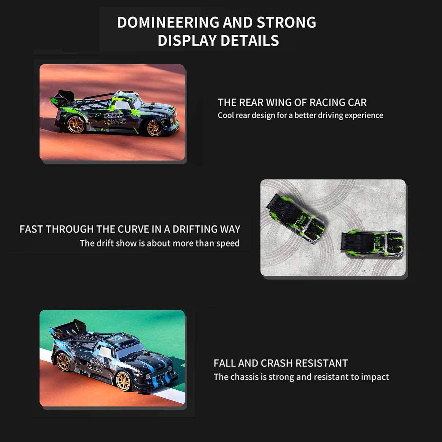 1/16 RC Drift Car, 20KM/H 4WD 2.4GHz Remote Control Car with 2 Batteries, High Speed Drift RC Cars, Extra Tires, Lights and Spray, Toy Car for Adults Boys Girls Gifts