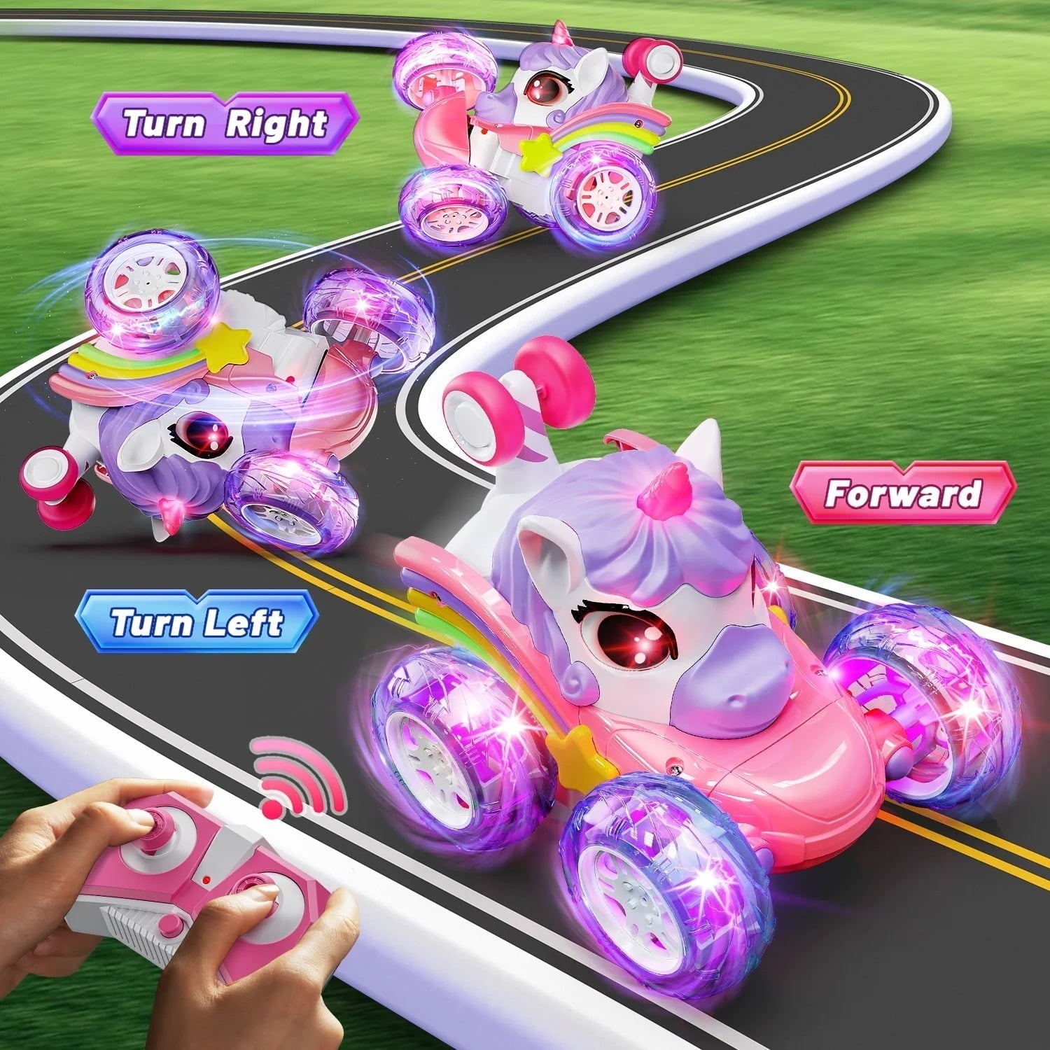 HopeRock Unicorn Toys for Girls Ages 3-6 Years, Remote Control Stunt Car with LED Lights, 2.4GHz RC Car for 3-6 Year Old Girls, Christmas Birthday Gift for Toddlers 3-6.