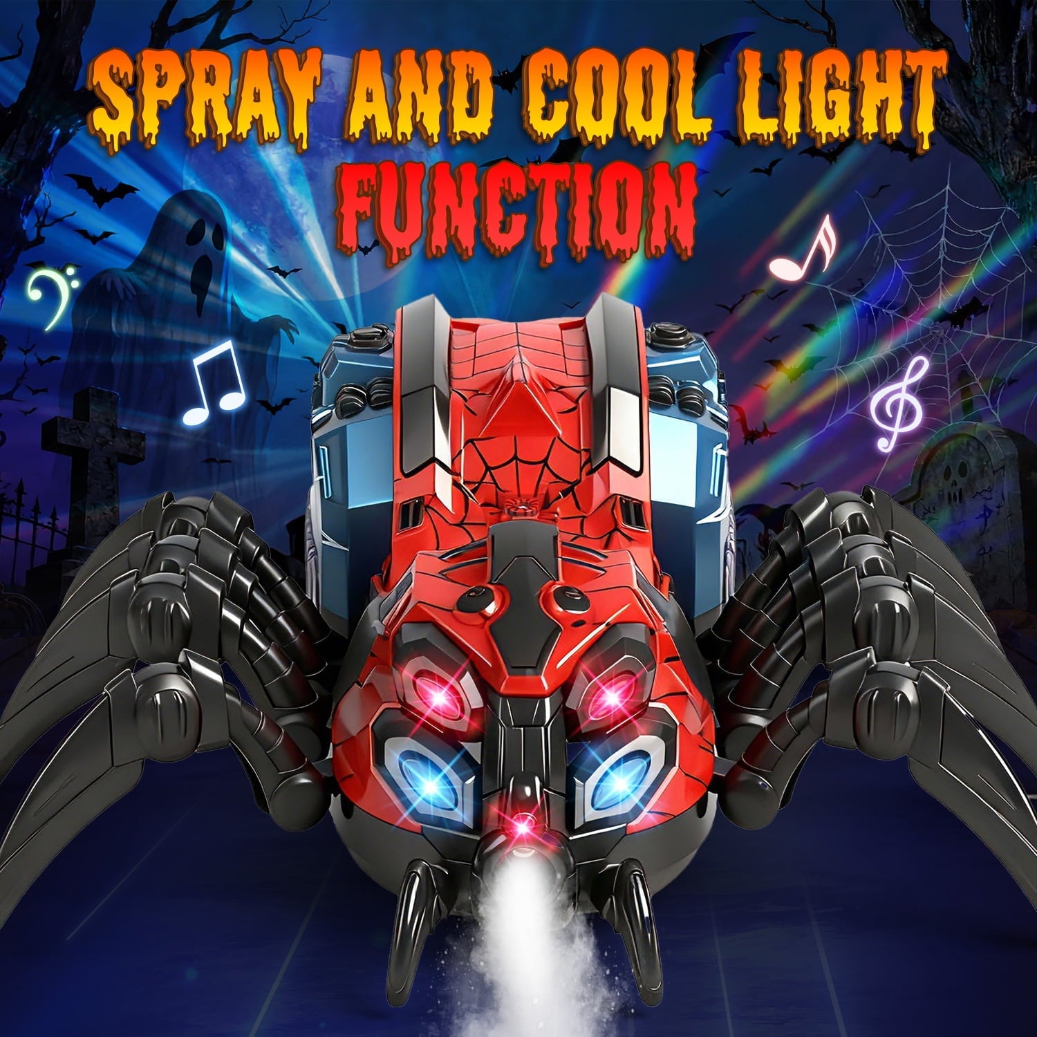 Huge Wave Remote Control Car for Boys, 2.4GHz RC Spider Toys with Spray and Lights, Realistic Moving Legs, Christmas Birthday Gift for Kids Ages 4-12