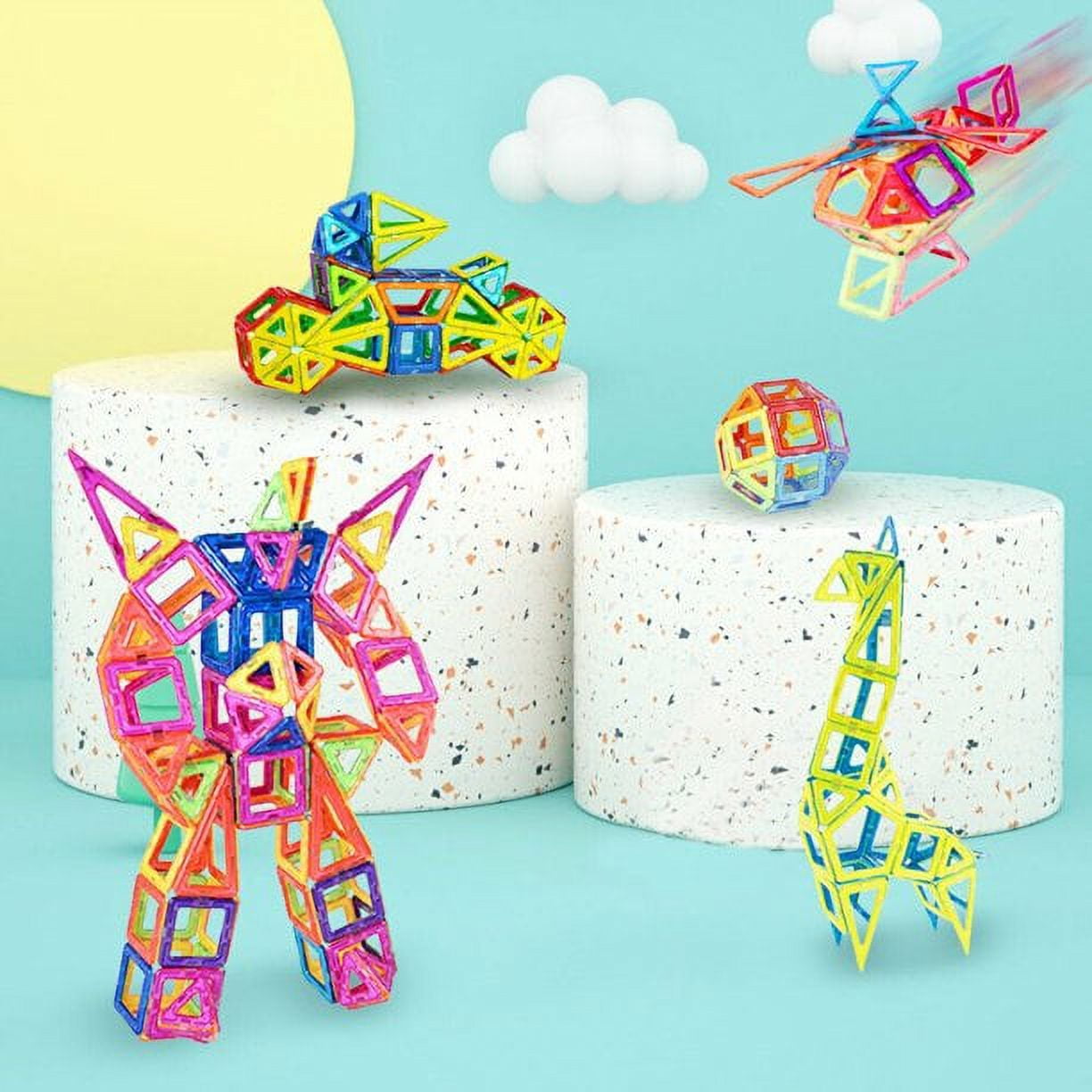 Topboutique 100pcs Magnetic Blocks Set - Building Construction Kit Educational Toys For Your Kids (Stronger Magnets)