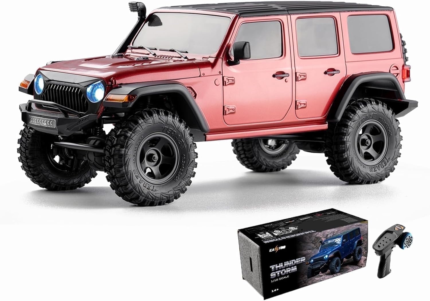 1/18 Thunder Storm RC Crawler, 4X4 Off Road RC Rock Crawler,Waterproof All Terrain RC Cars with 2S 380mah Battery, Charger for Adults, RTR (Red)