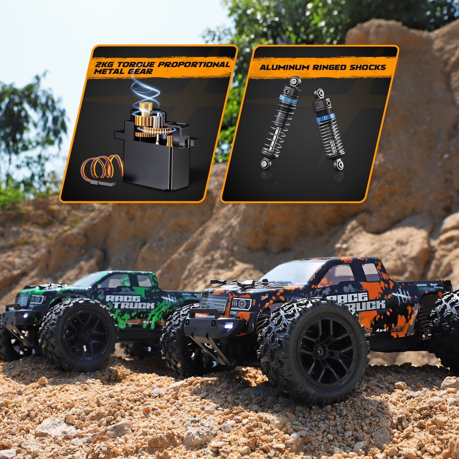 HAIBOXING 1:18 Remote Control Truck 18859 - Fast RC Car for Adults and Kids, 4x4 Waterproof Off-Road Monster Truck for Boys - Includes 2 Batteries