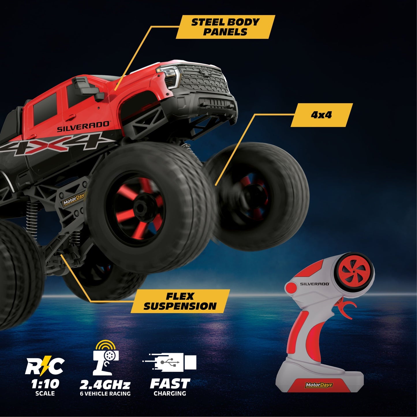 Motor Dayz (1:10) Chevrolet Silverado Heavy Metal Remote Control 4X4 Truck