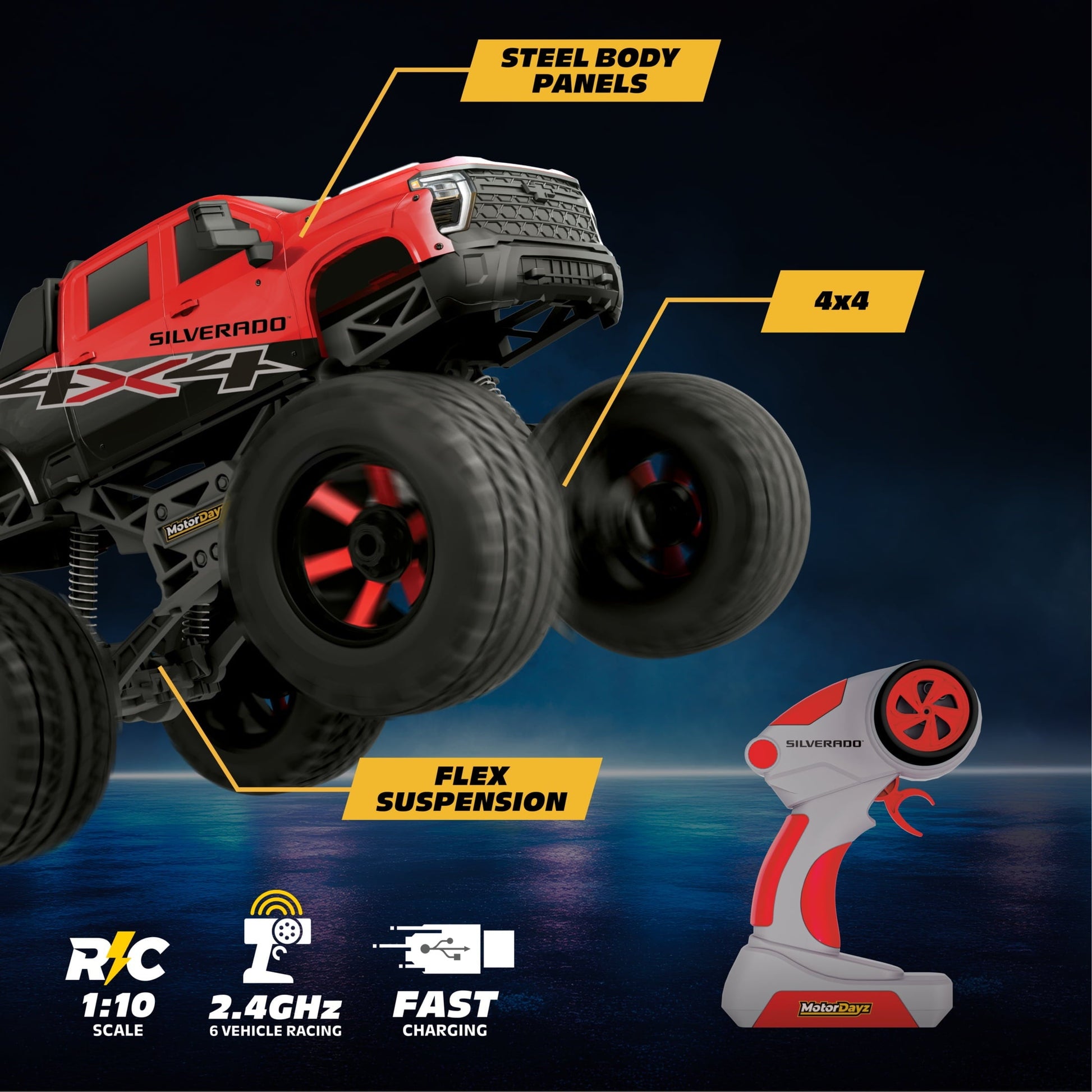 Motor Dayz (1:10) Chevrolet Silverado Heavy Metal Remote Control 4X4 Truck