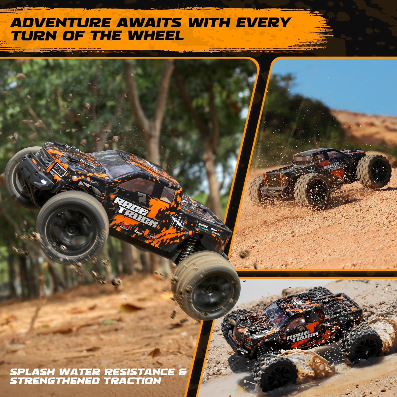 HAIBOXING 1:18 Remote Control Truck 18859 - Fast RC Car for Adults and Kids, 4x4 Waterproof Off-Road Monster Truck for Boys - Includes 2 Batteries