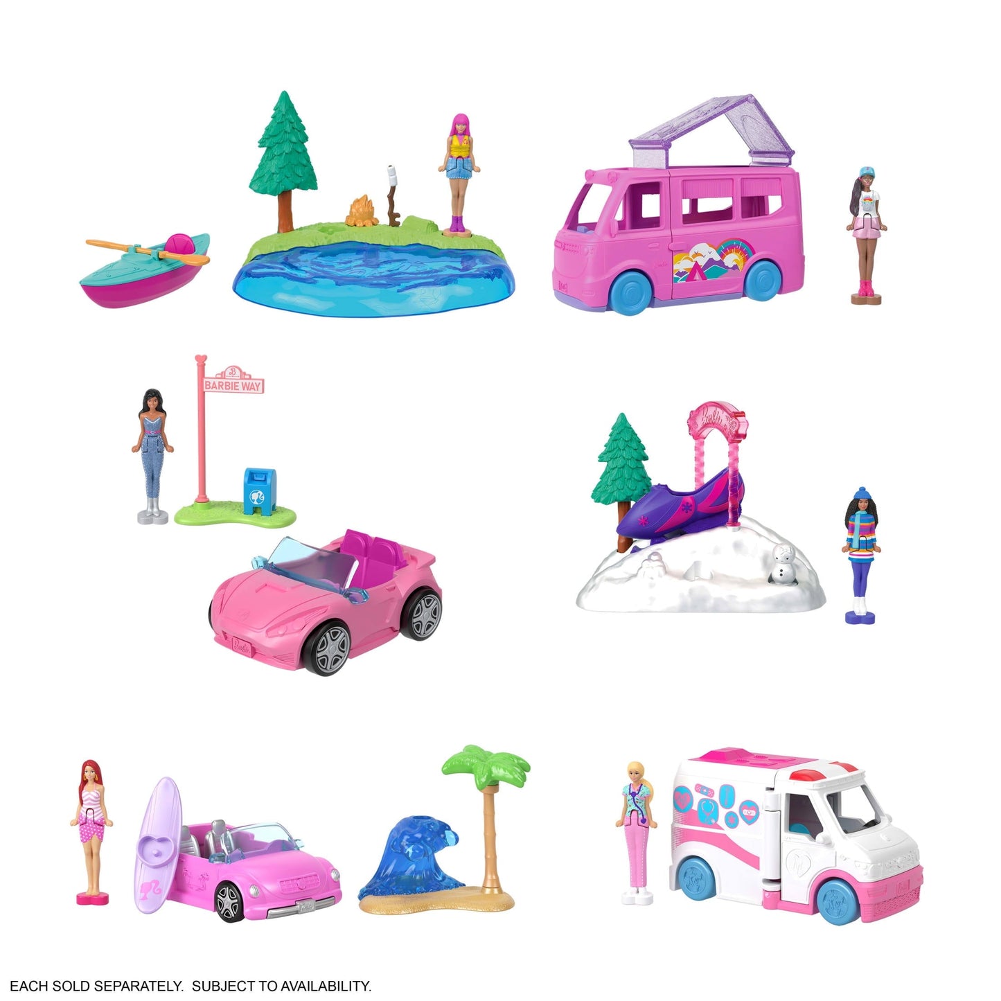 Barbie Mini Barbie Land Doll & Vehicle Set Assortment, 1.5-inch Dolls & Iconic Toy Vehicles