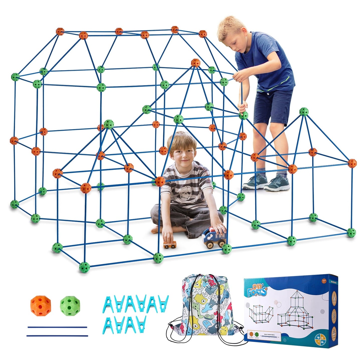 VEVOR Fort Building Kit for Kids, 180PCS STEM Building Toys, Educational Gift for 4 5 6 7 8+ Year Old Boys & Girls, Indoor Outdoor Play Tent Builder Set Construction Toys with 120 Rods and 60 Balls