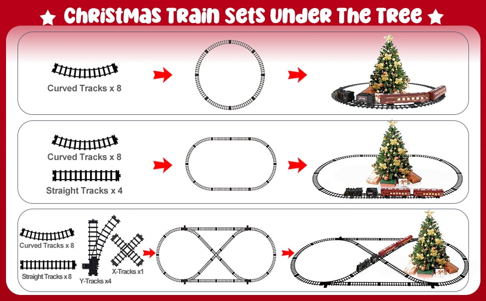 Flooyes Electric Train Sets With light-up carriages, Train Toys With figure-eight track, Birthday Gifts For Boys Girls Red
