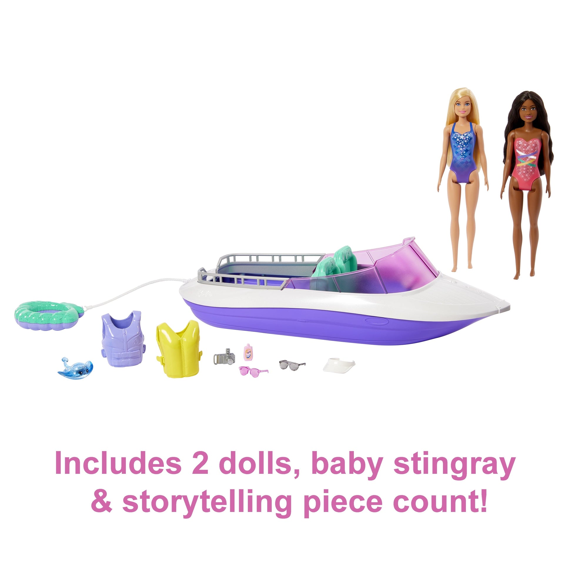 Barbie Mermaid Power Playset with 2 Barbie Dolls & 18 in. Floating Boat with 4 Seats & Accessories