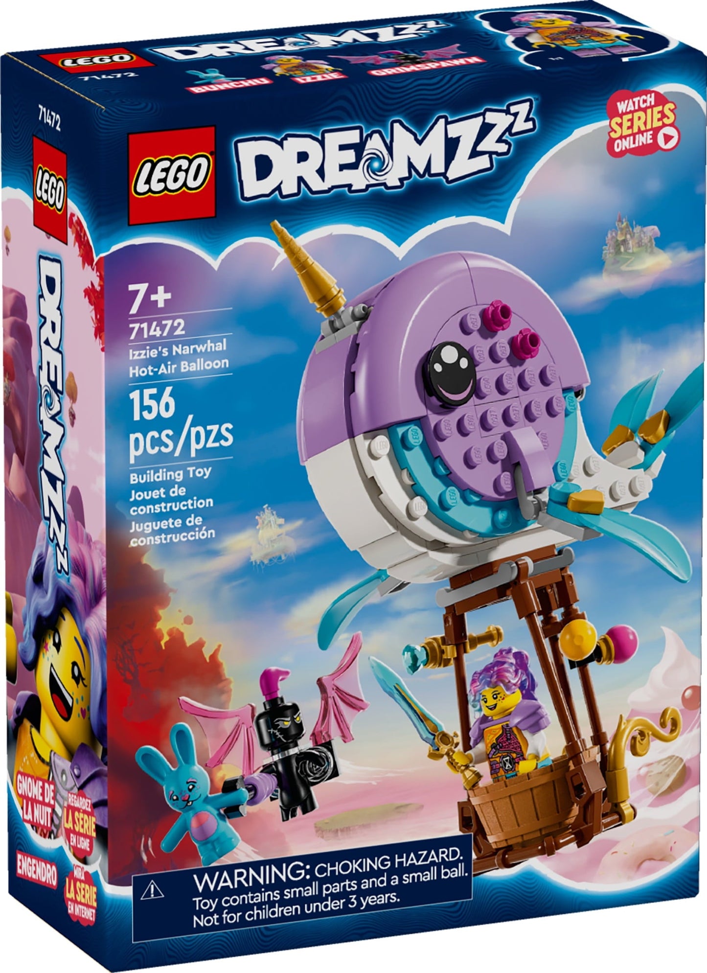 LEGO DREAMZzz Izzie's Narwhal Hot-Air Balloon Deep-Sea Animal Toy, Save Bunchu from a Grimspawn, Transforming Whale Figure for Kids, Bunny Toy for Boys and Girls 7 Years Old and Up, 71472