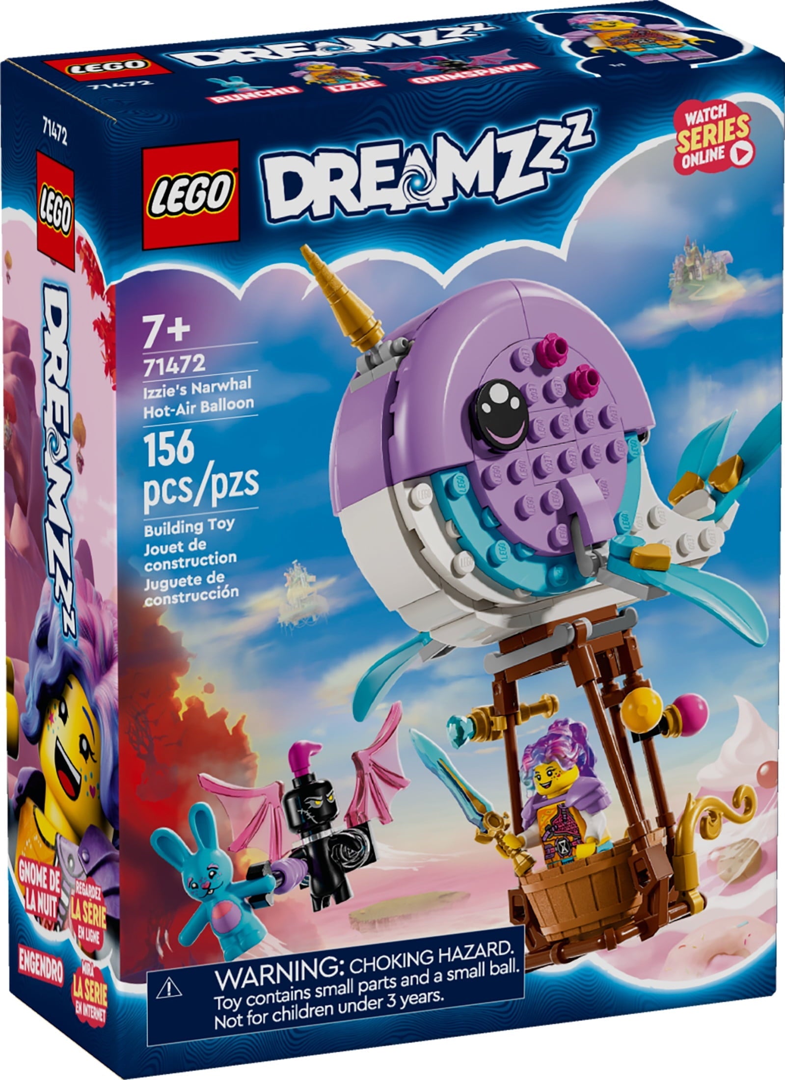 LEGO DREAMZzz Izzie's Narwhal Hot-Air Balloon Deep-Sea Animal Toy, Save Bunchu from a Grimspawn, Transforming Whale Figure for Kids, Bunny Toy for Boys and Girls 7 Years Old and Up, 71472